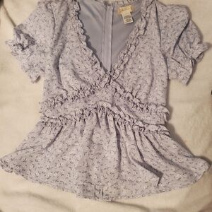 Altar'd State Lavender Floral Ruffle Blouse